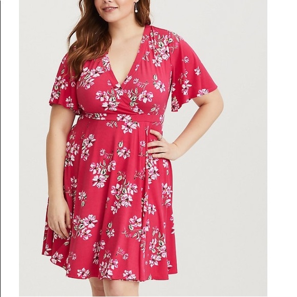 TORRID FLORAL JERSEY KNIT FAUX WRAP DRESS - Picture 2 of 2